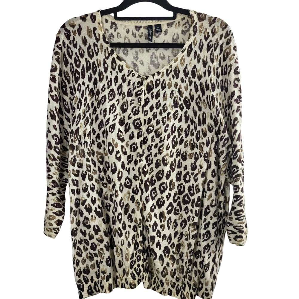 Relativity Button Front‎ Sweater 3x Womens Plus Size Brown Animal Print Blouse